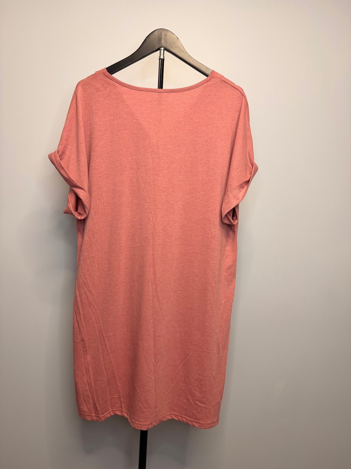 Casual Loose Fit Short Sleeve Dress with Button Detail in Dusty Rose