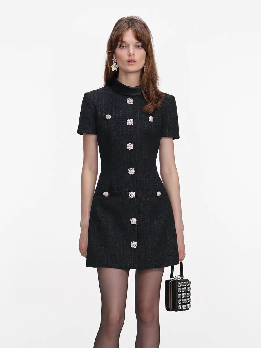 Self-Portrait Dress Black Bow Short A-line Dress Womens
