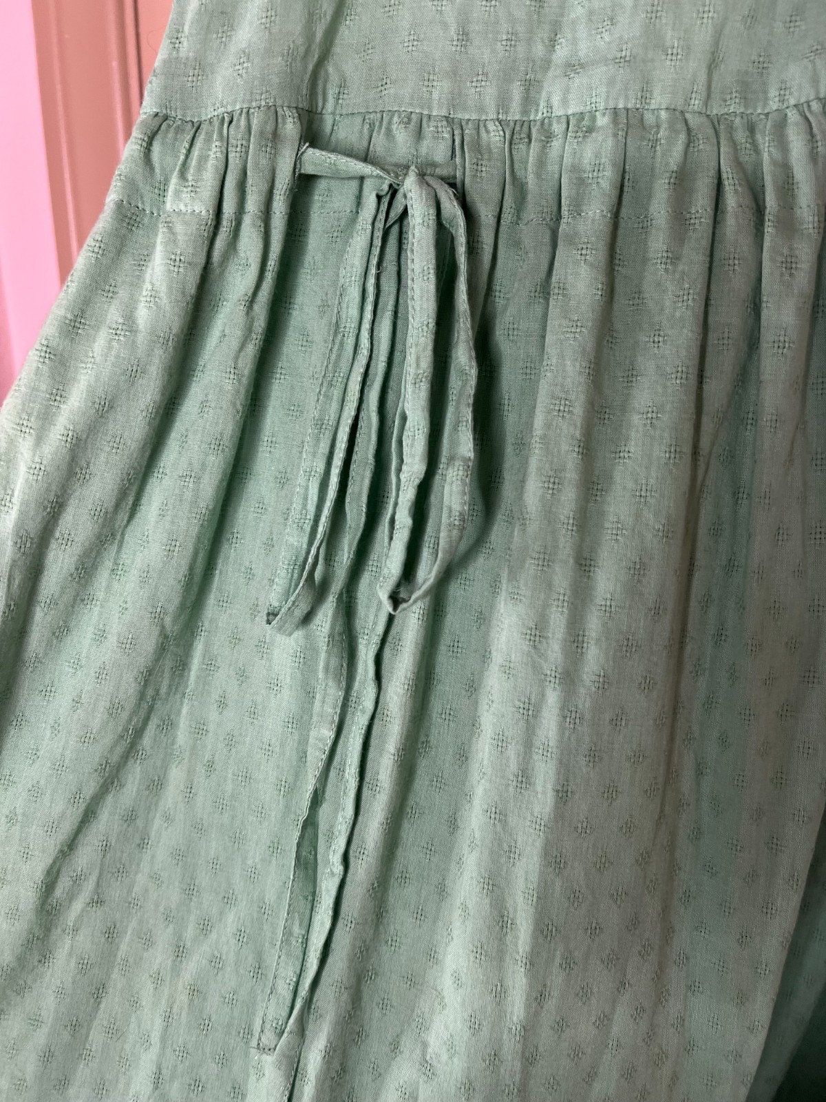 DRA Nocelle Dress Green Cotton Embroidered Midi Full Skirt NWT