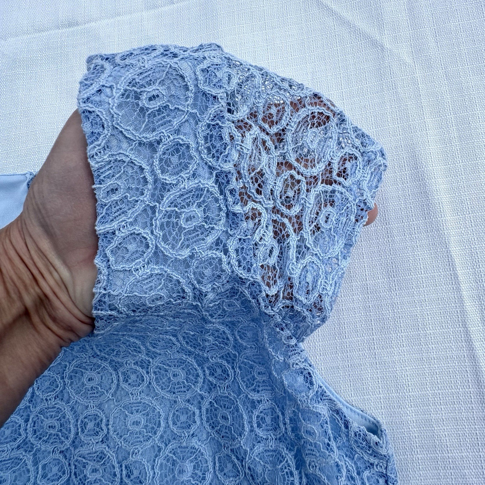 Miami Womens Light Blue Lace Dress Sz M Lined Romantic Cute Fairy Ethereal