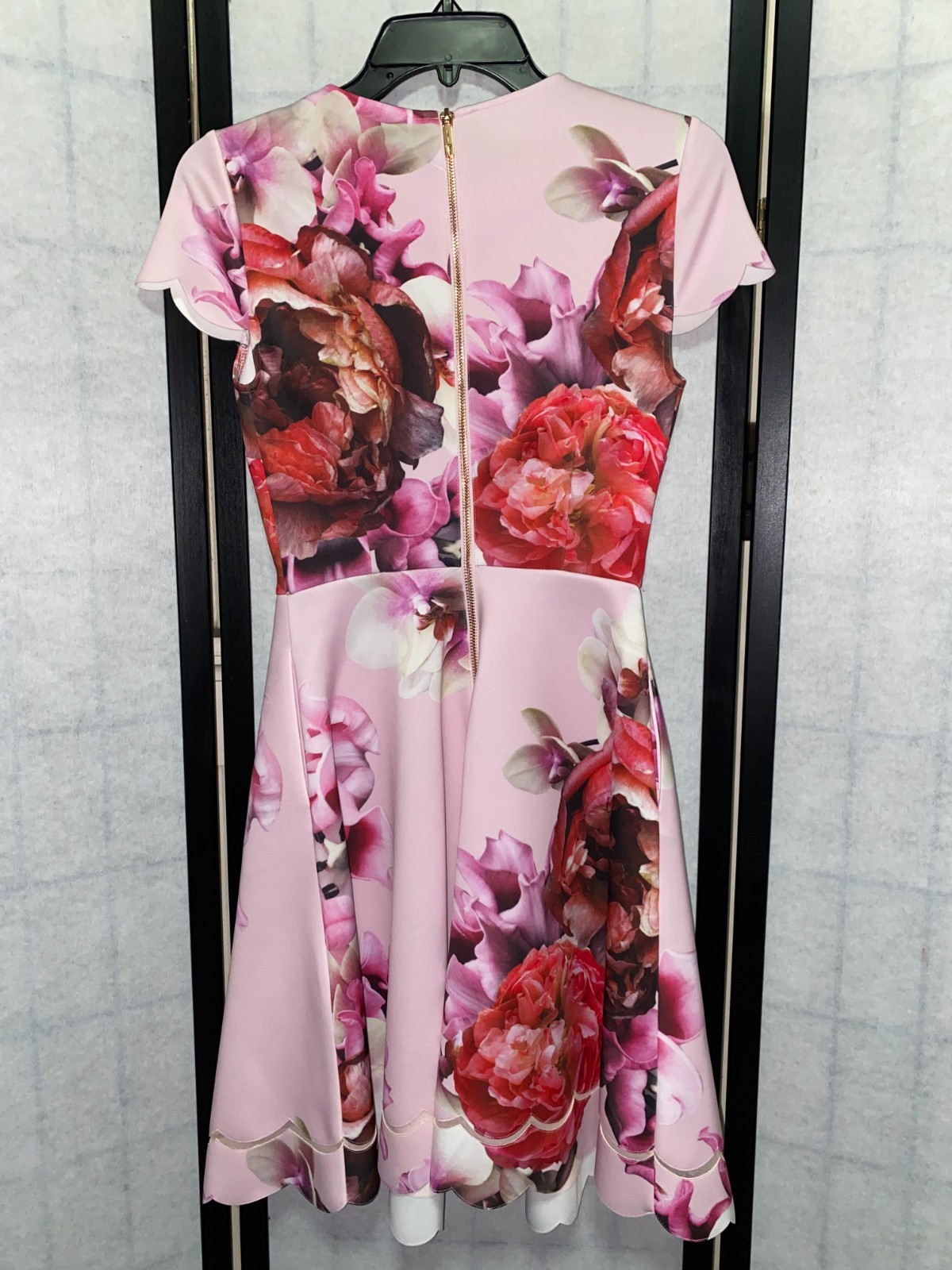 Ted Baker Women’s 0 Light Pink Floral Short Sleeve A-Line Dress
