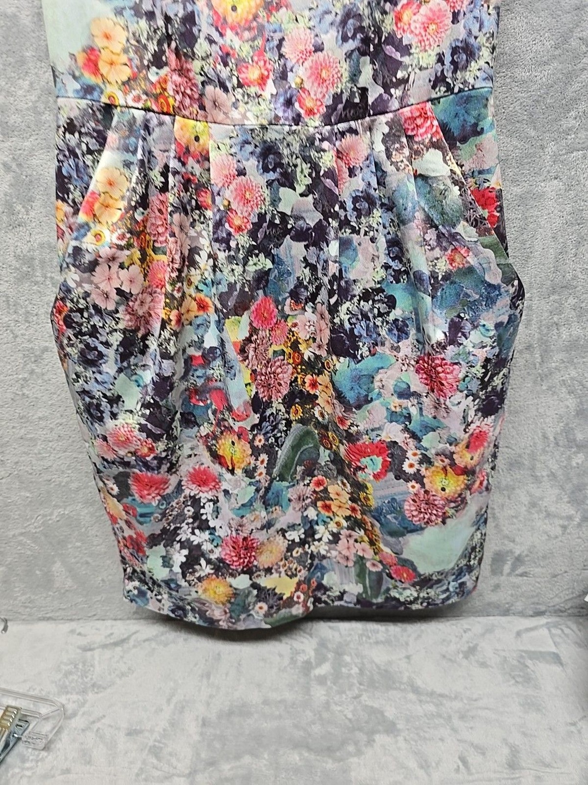 H&M Womens Dress Size 2 Floral Sheath Pockets Cap Sleeve Lined Career