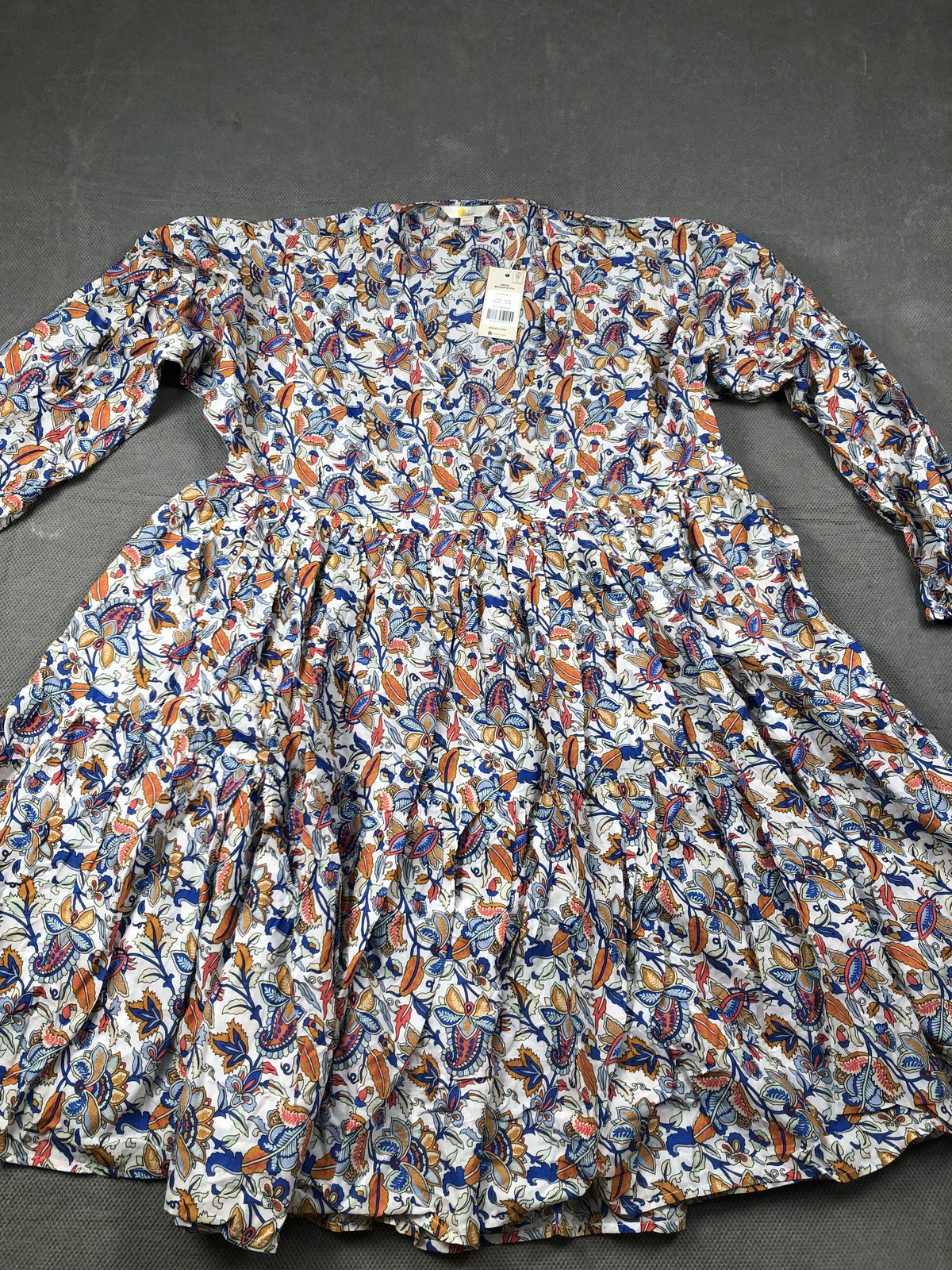 Boden Dress Womens 10L Tall Multicolor Floral V Neck Long Sleeve Flare Midi NWT