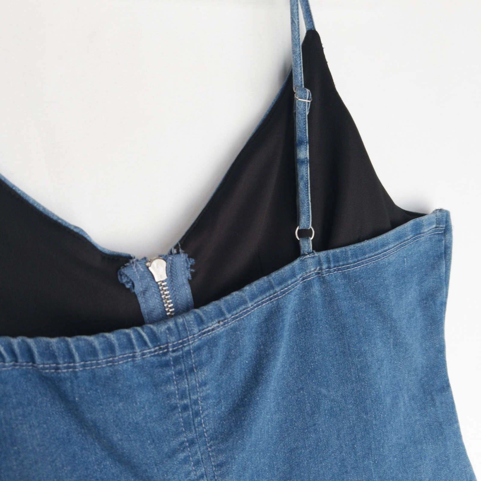 Iris Full Zip Stretch Denim Chambray Festival Bodycon Basic Dress Womens XL Y2k