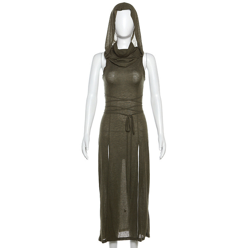 Summer Summer Womens Hooded Loose Fit Dress with Split Bottom Fashion Dress