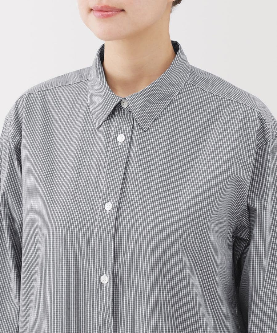 MUJI Shirt Dress M Gingham Check Long Sleeve Long Dress