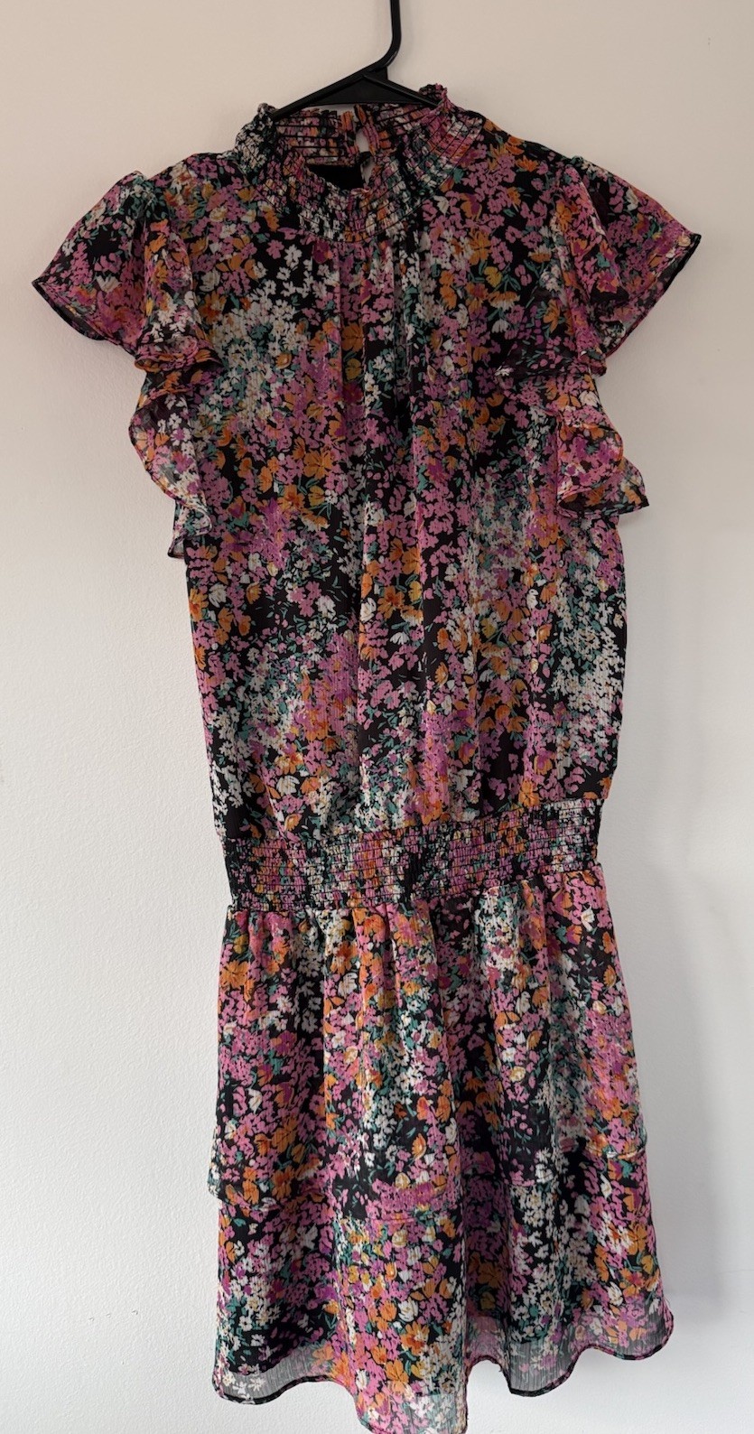 1. State Floral Sleeveless Mockneck Dress Ruffles Elastic Waist Size Small