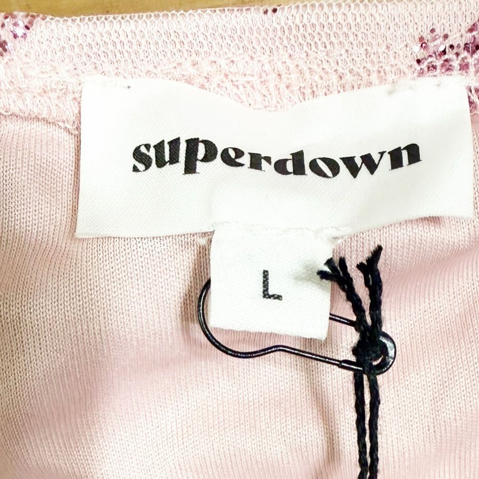 Superdown Fifi Mesh Mini Ruched Glitter Heart Print Dress Pink Strapless L NEW
