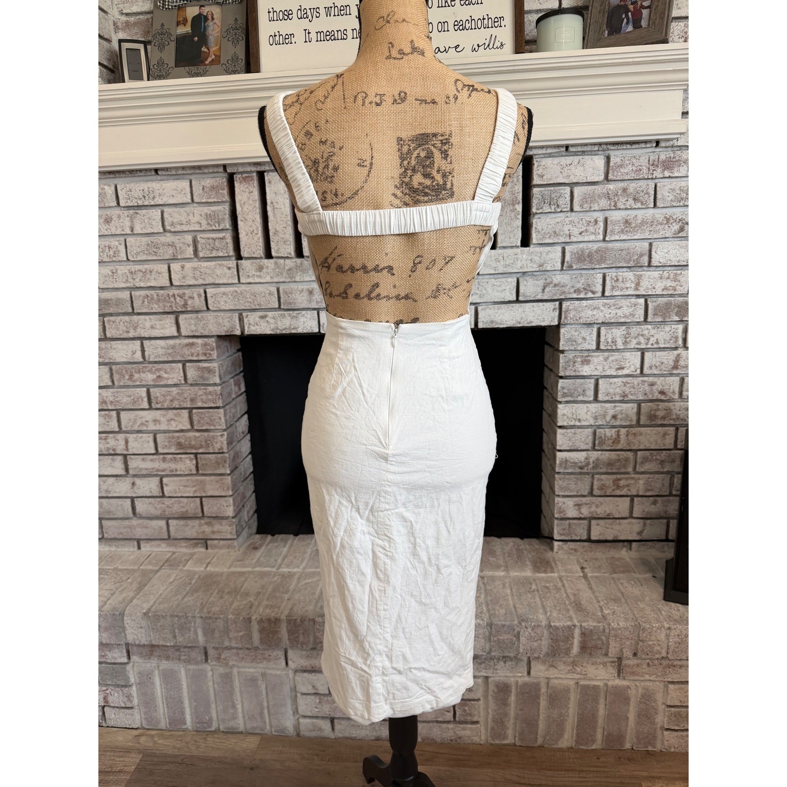 Mable Midi Dress Womens Size M White Open Back Slit Minimalist Resort