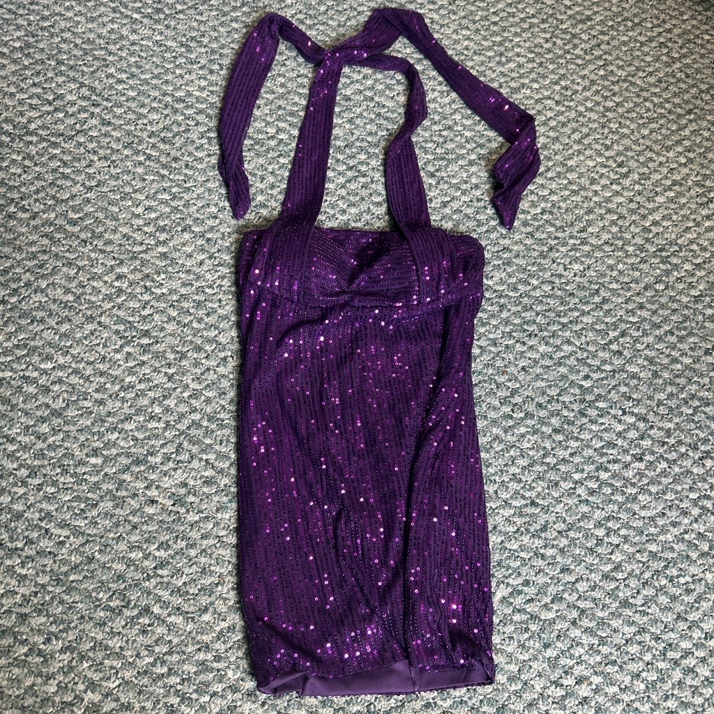 Teen Windsor Halter Backless Purple Sequin Homecoming Dress