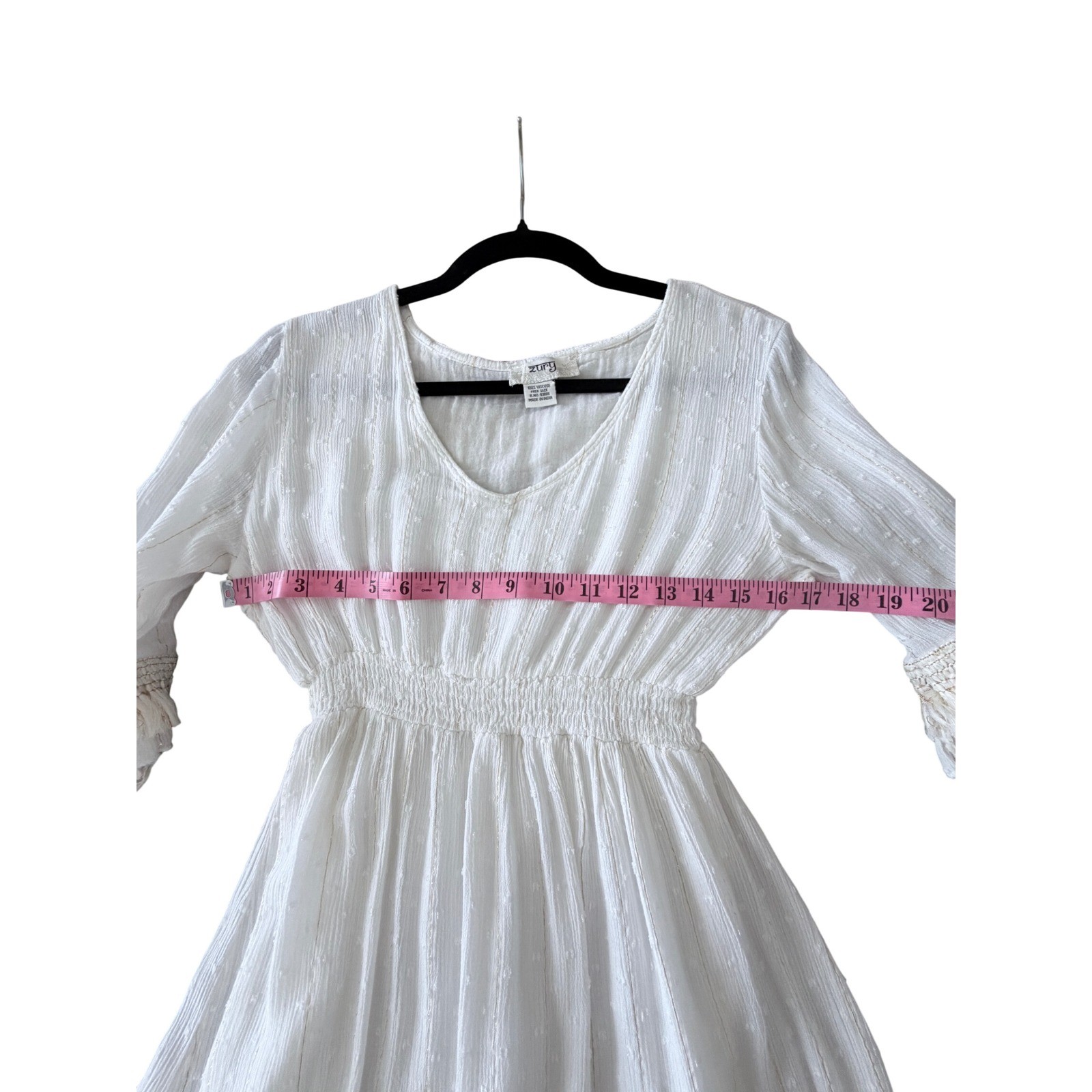 Zury White Boho Tassel Lace Ruffle Dress Gold Stripe Viscose Free Size
