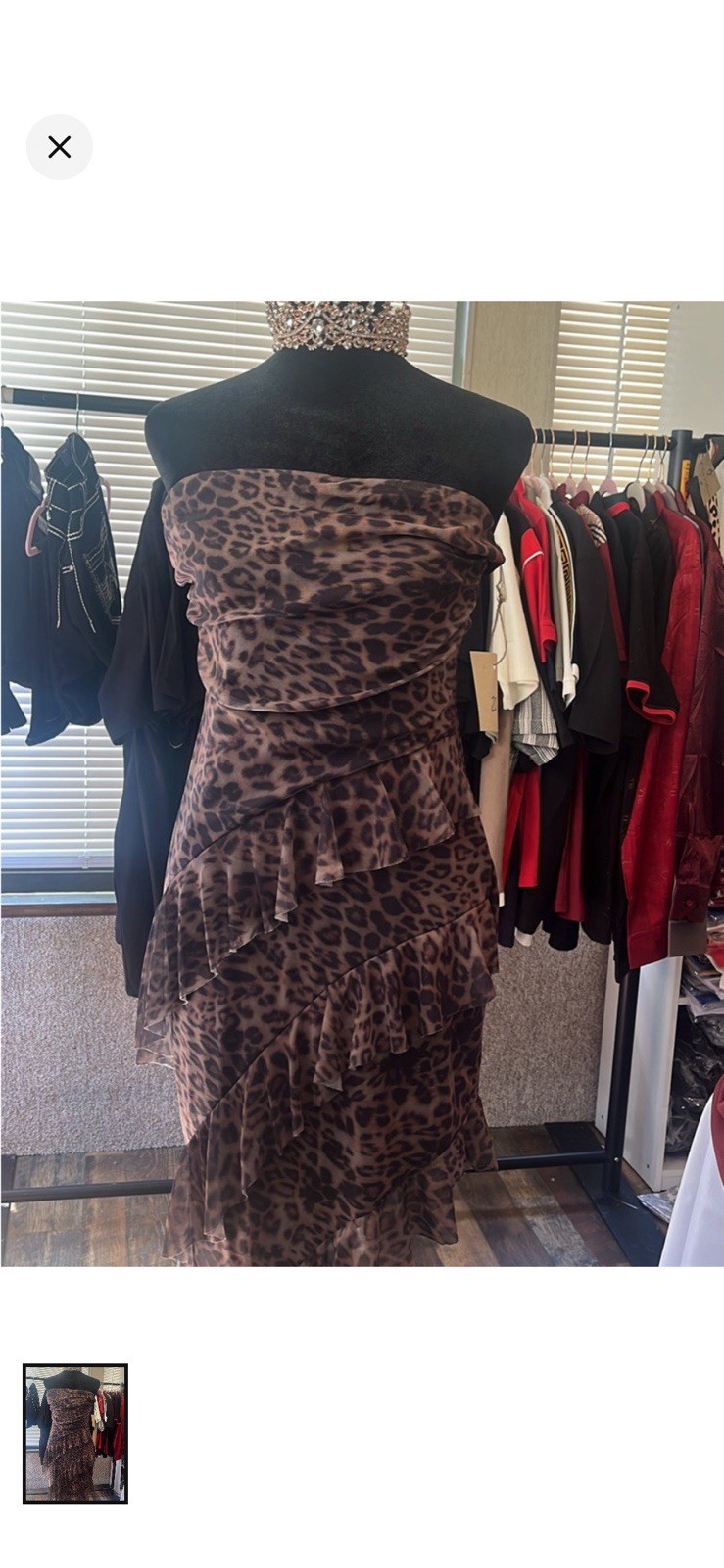 h+h by hearts Women’s L Strapless Leopard Print Ruffle Layered Knee Dress