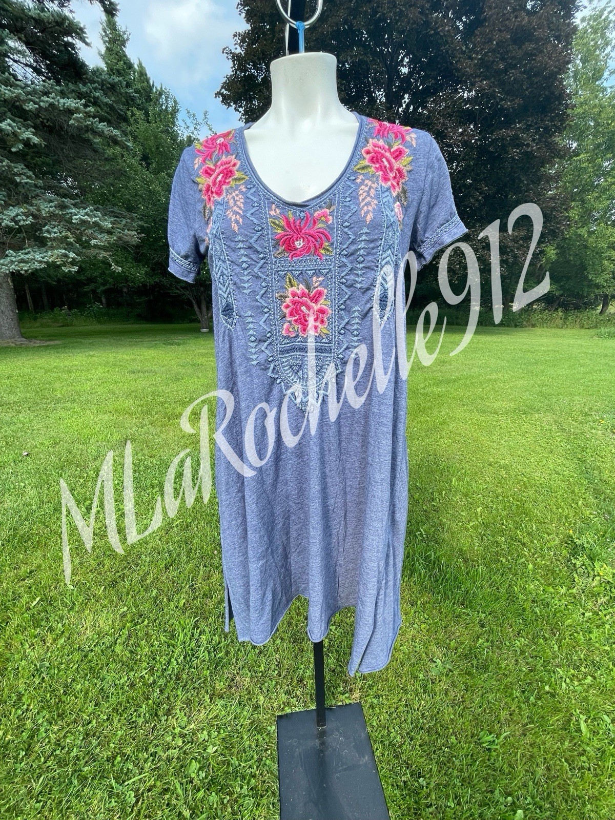 Johnny Was Embroidered Floral Boho Tee-Shirt Tunic Dress SZ: S