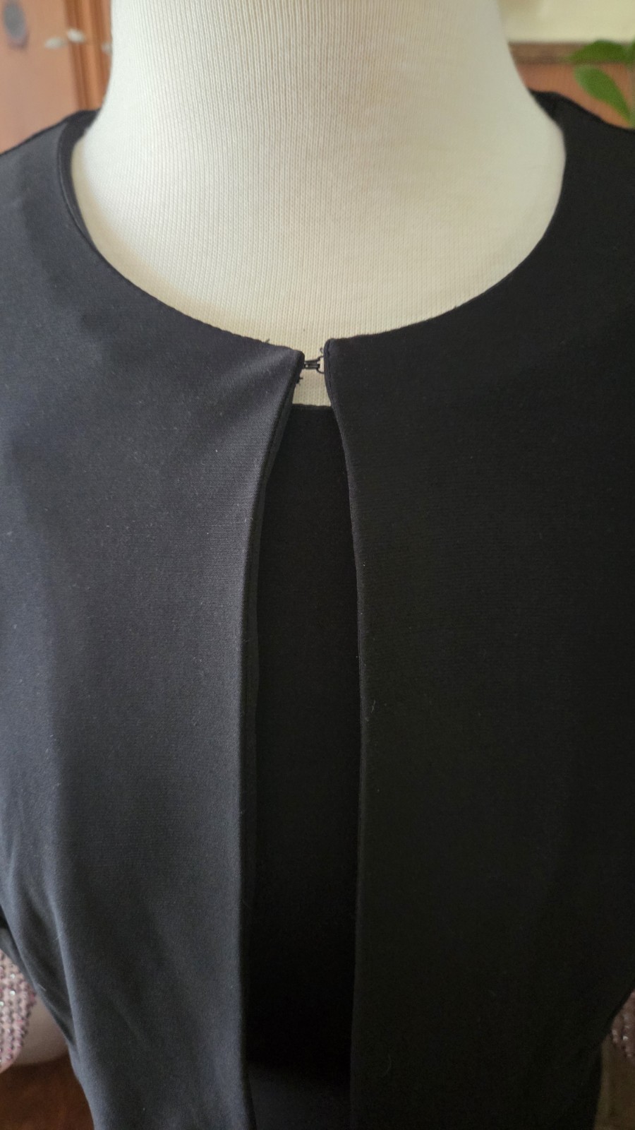 Xscape Long Formal Dress Black Sheer Back Silver Glitter Adornment & Shrug