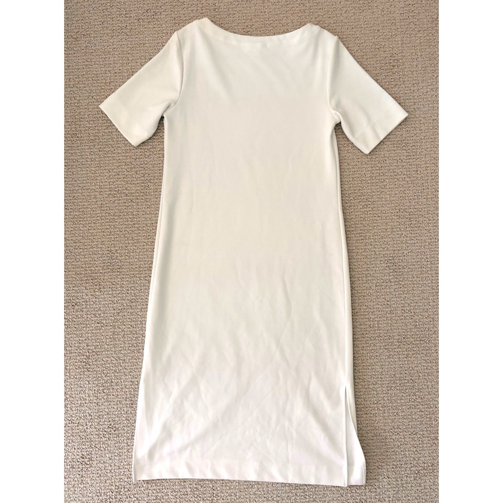 Prologue White Short Sleeve Boat Neck Midi Shift Dress Textured Knit Size S