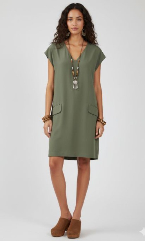 Bar III Cap Sleeve Pullover V Neckline Shift Mini Dress Olive Green Women’s XS