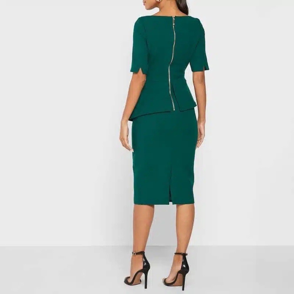 Ted Baker Romolaa Peplum Dress Short Sleeve Dark Green Size 0