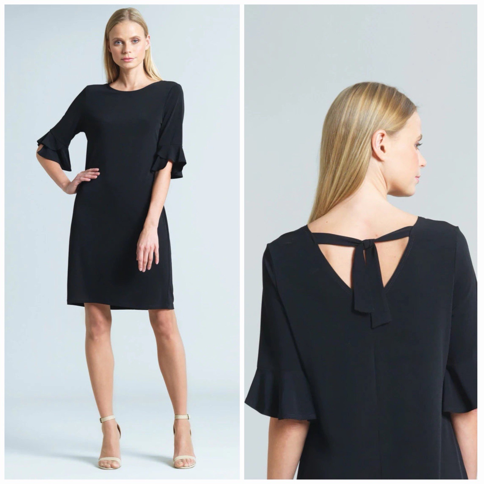 Clara Sunwoo Tulip Cuff Black Dress L Stretch Shift Tie Back NWT USA