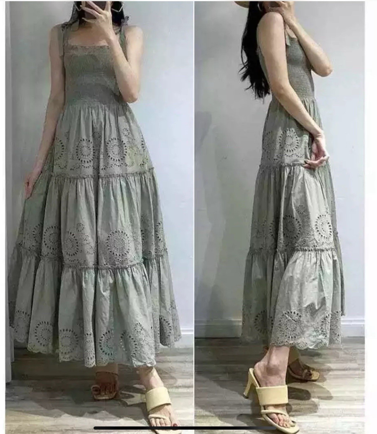 ZARA Khaki Eyelet Embroidered Smock Sundress 4786/075 M NWT