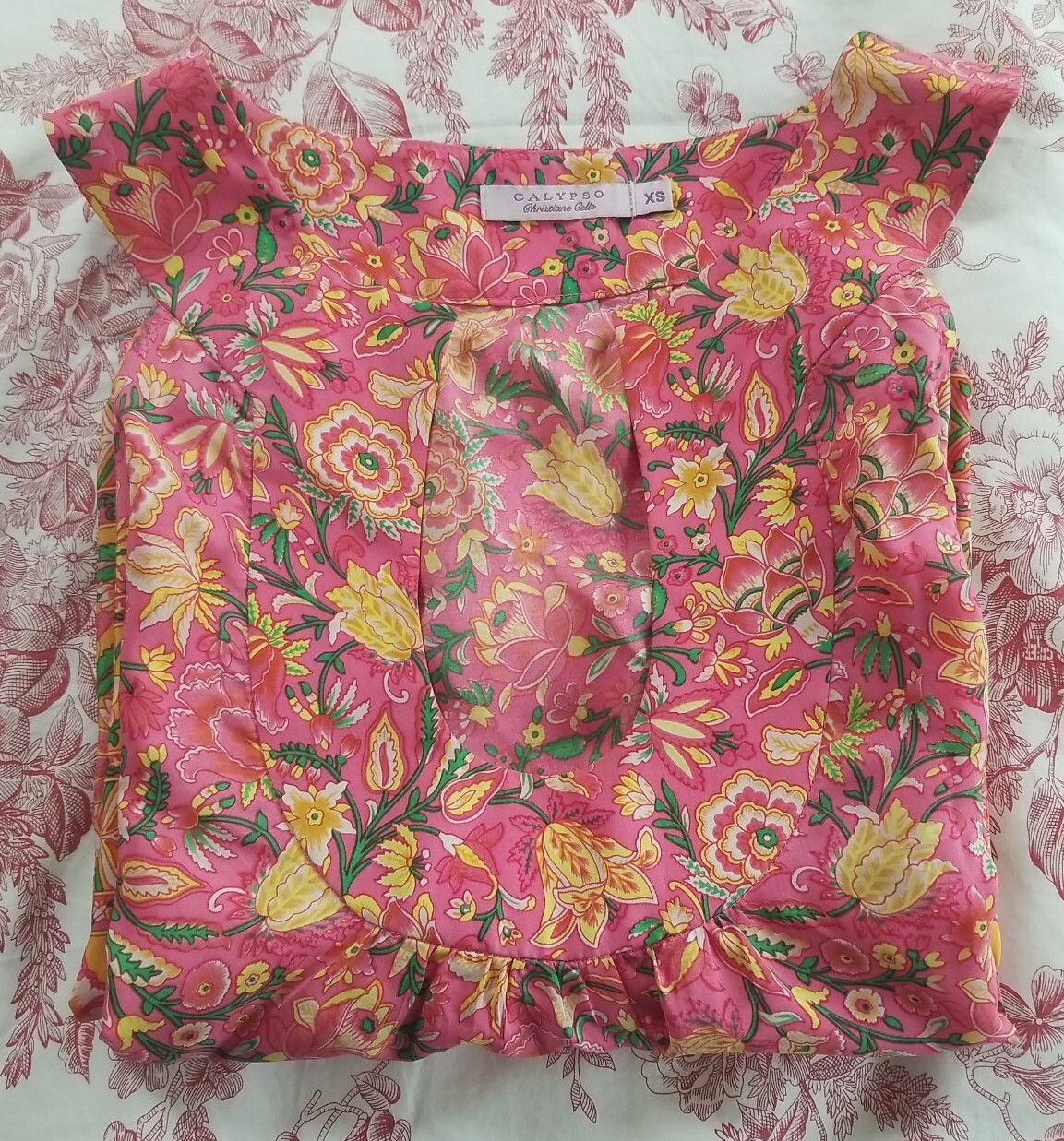 Calypso Christiane Celle 100% Silk Dress Pink Floral U Neck Extra Small XS