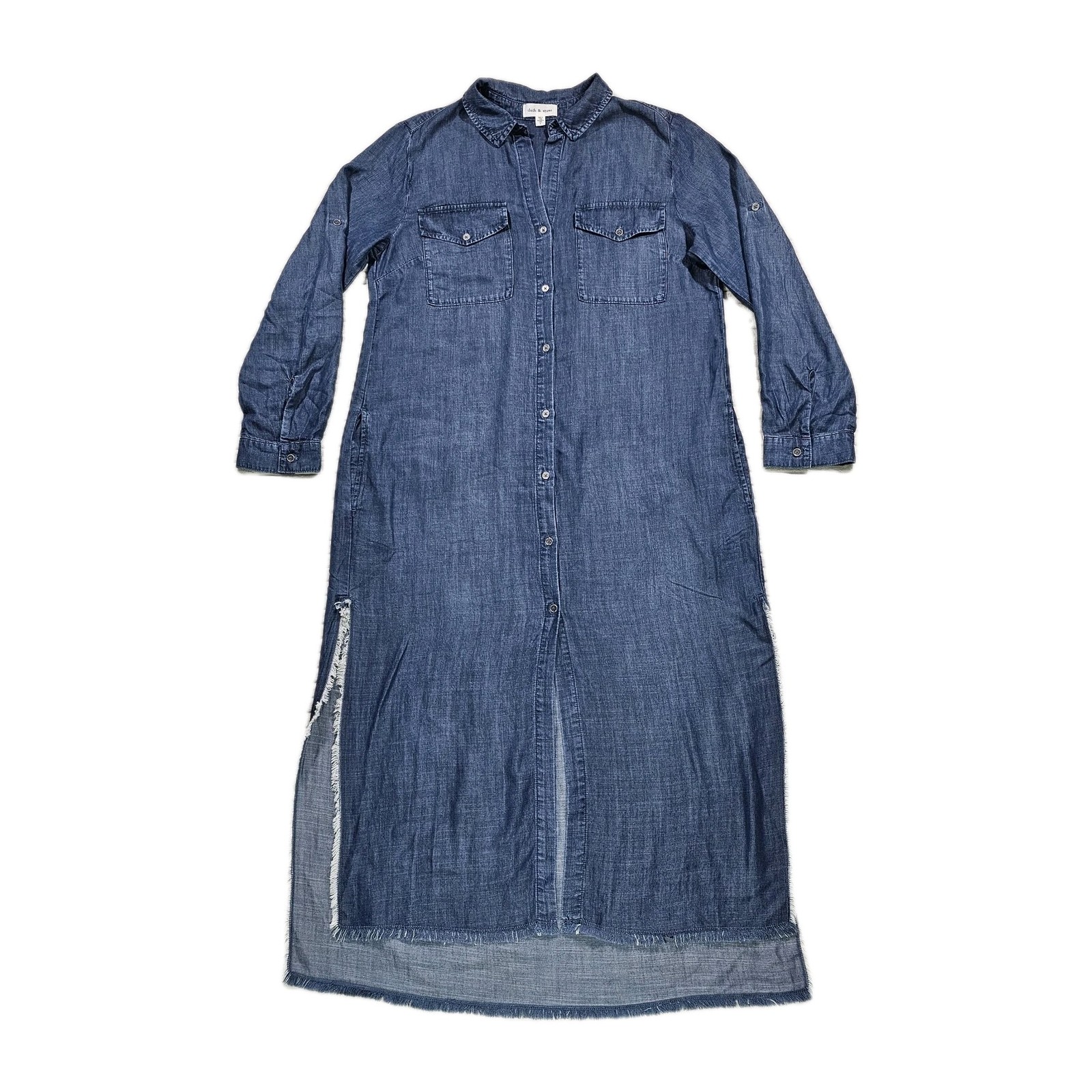 Anthropologie Cloth & Stone Chambray Dress LARGE Blue Long Sleeve Ginevra