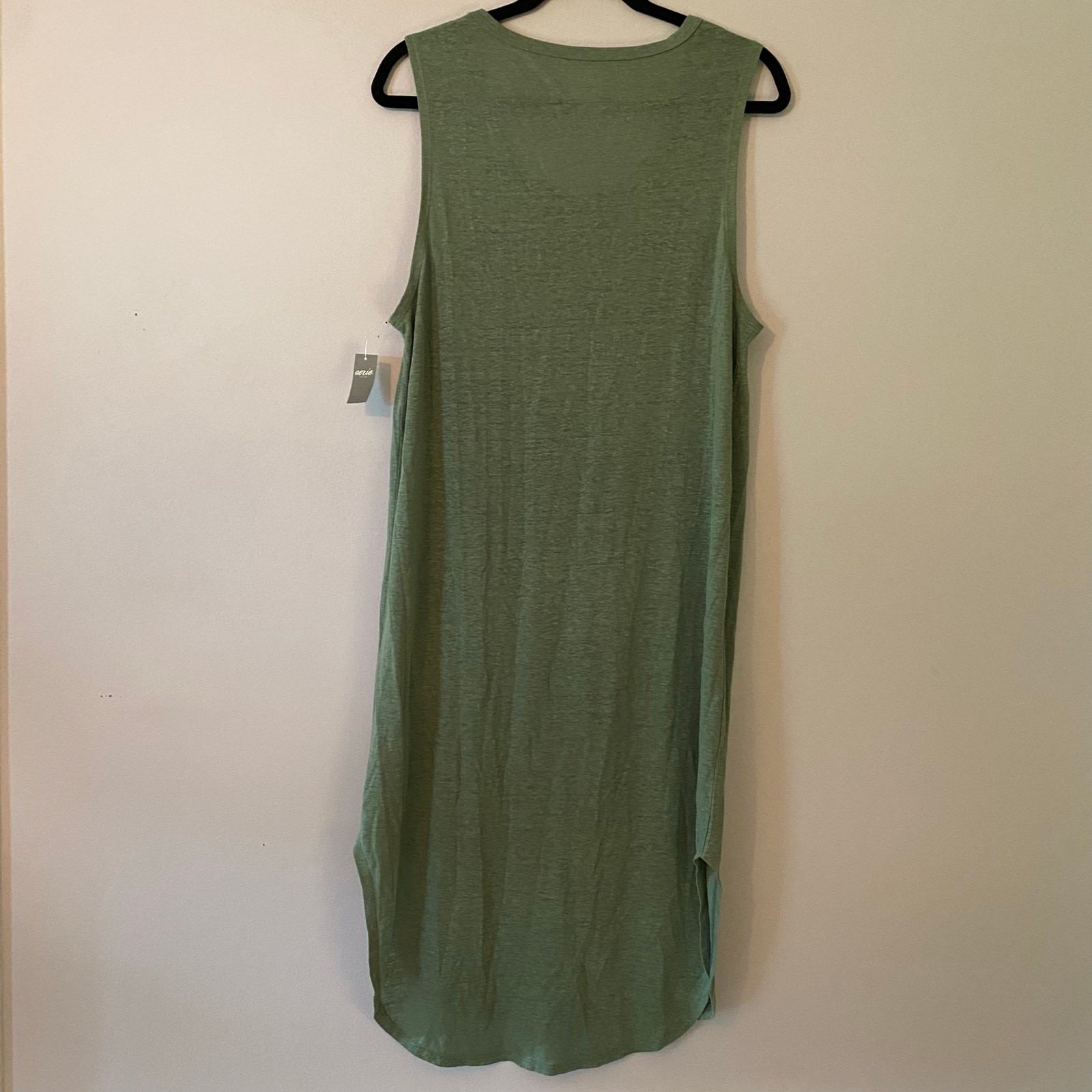 NWT Aerie Green Sleeveless Tank Midi Dress Linen Blend Women’s size Medium