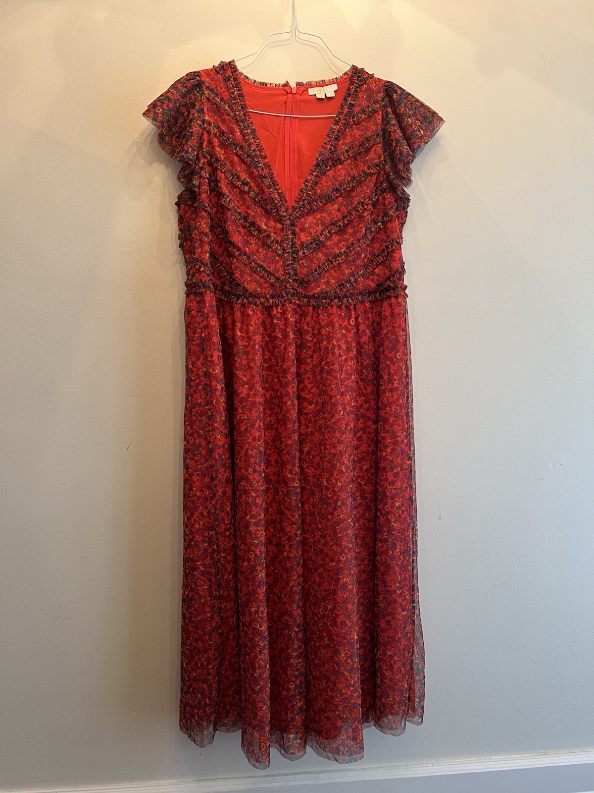 Boden Women’s Red Occasion Dress With Ruffled Accents And Liner US Size 16/18