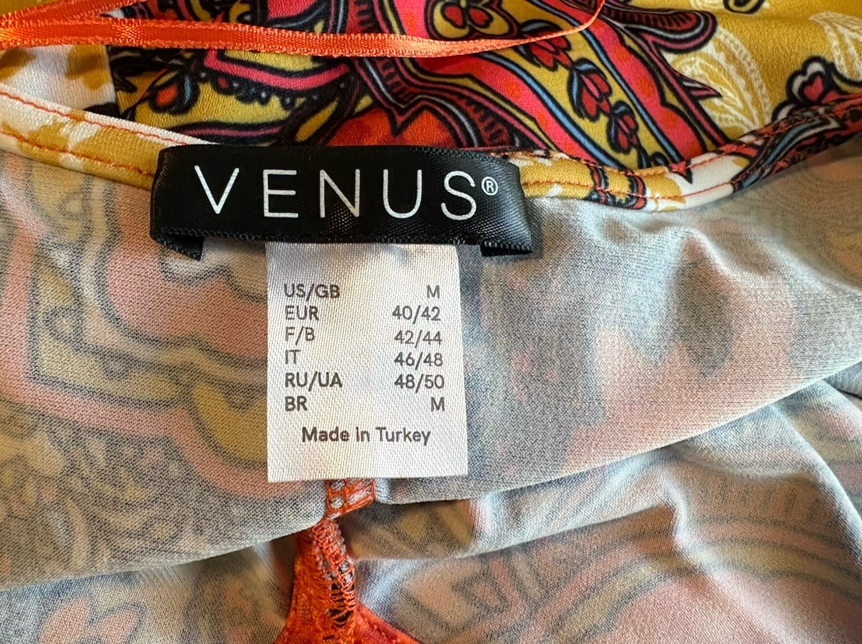 Twist Front Orange Paisley Maxi Dress Boho Kimono Sleeve NEW $79 Venus Women’s M