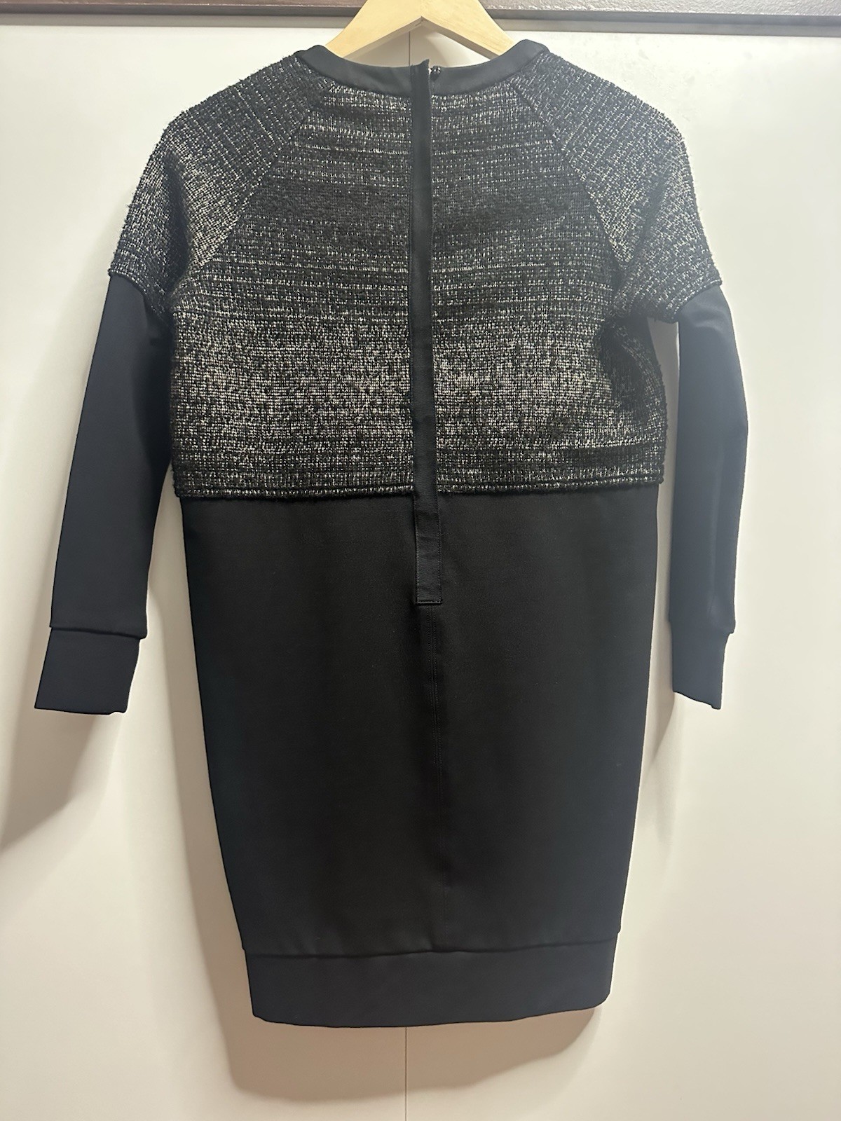 Madewell Black Gray Knit Sweater Dress Contrast Panel Crew Neck Long Sleeve XS