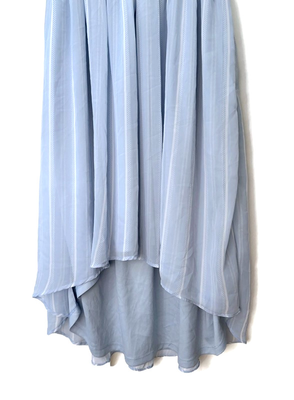 BCBG Paris Light Blue Striped Chiffon Dress Size Large Wrap V-Neck Hi Low
