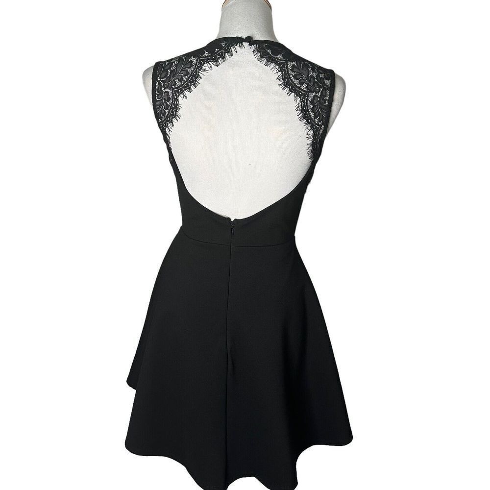 Lulus Black Skater Dress Floral Lace Open Back Size M Fit & Flare Romantic