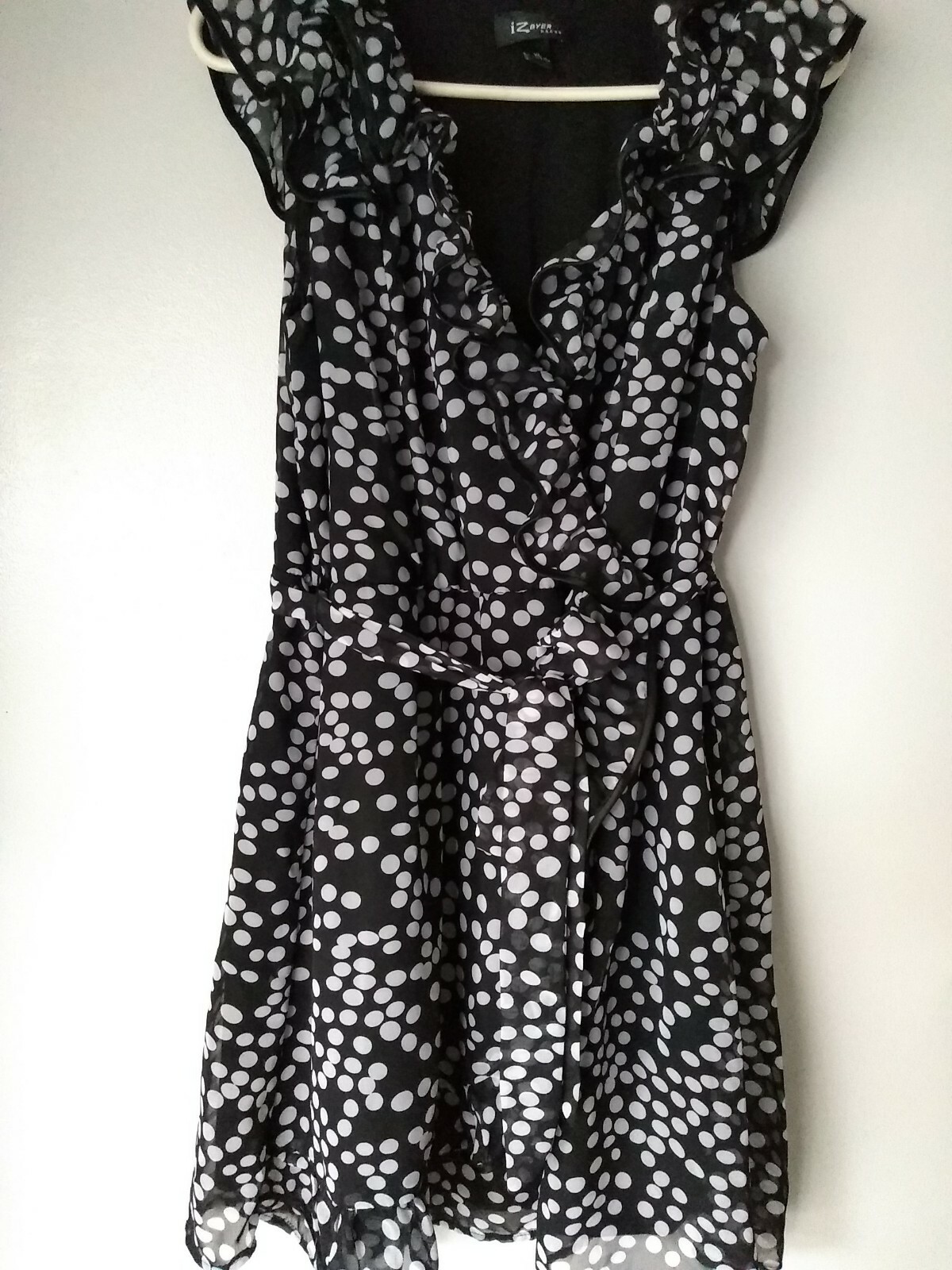 I Z Buyer Womens Sun dress SZ XL Black White Polka Dot I11