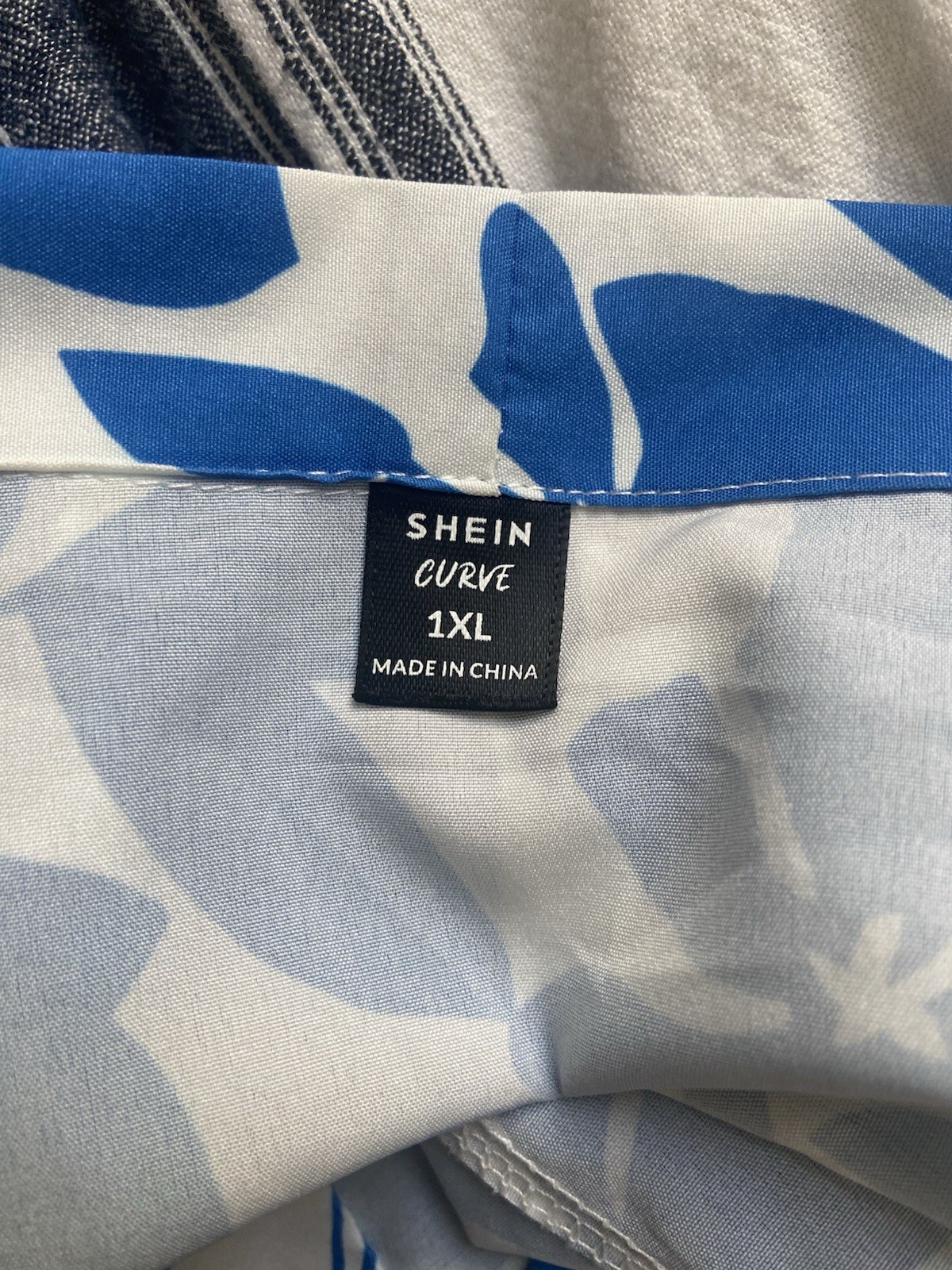 Blue And White Floral Ankle Length Plus Size Dress 1X