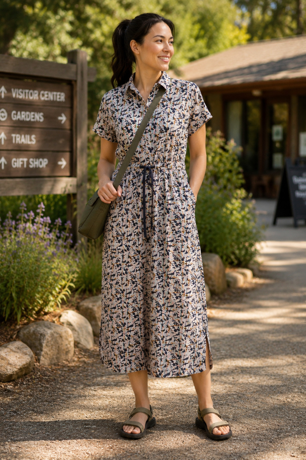 REI Co-op Sun Up Dress Women’s Large Shirt Dress Pockets Belted Outdoor Travel