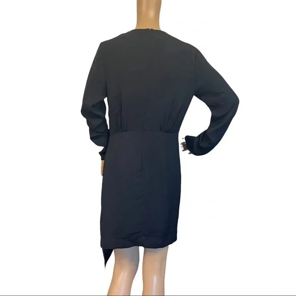 SEE U SOON Dress Asymmetrical Hem Surplice Neckline Back Zip Long Sleeve Black S