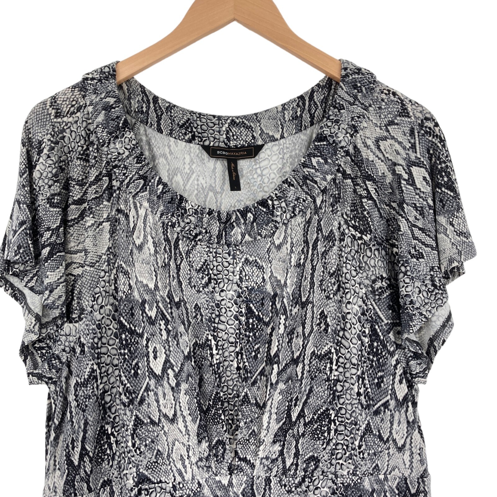 BCBGMAXAZRIA Shift Dress Womens Large White Black Cap Sleeve Pullover w/ Pockets