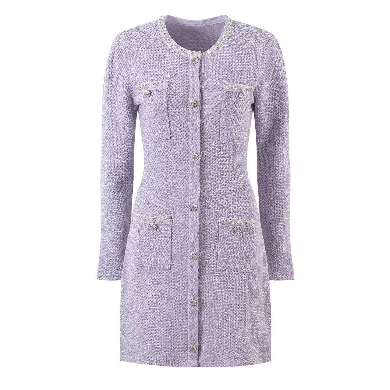 Self-Portrait Women’s sequin purple single-breasted Knitted dress