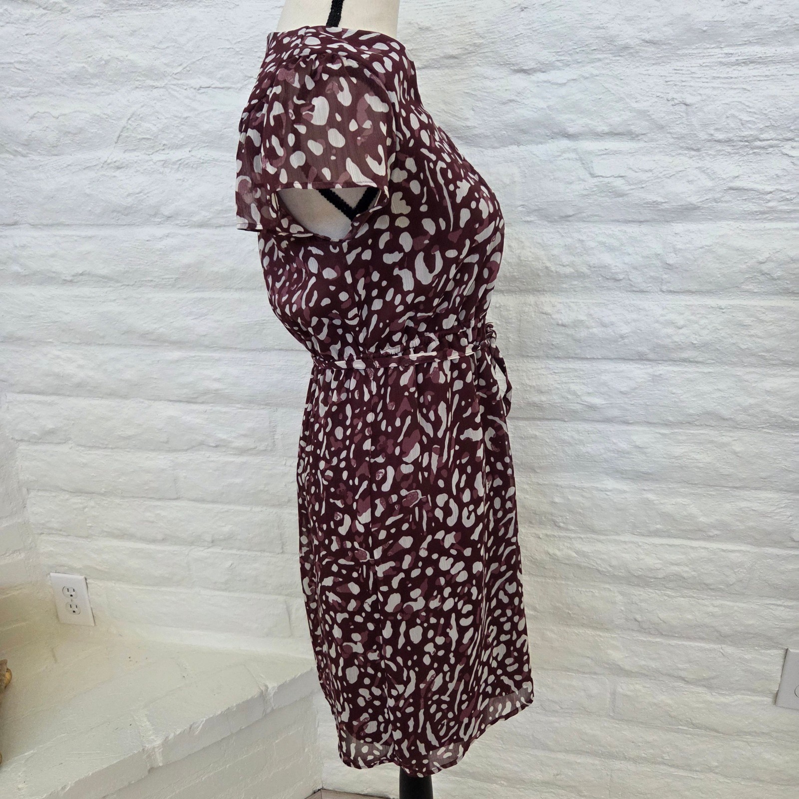 Merona Dress Womens Small Brown Red Pullover Cap Sleeve Animal Print Pattern