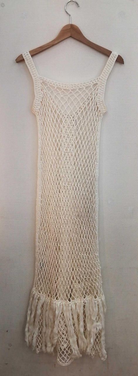 AMERI fringe key knitting dress WHT with stains Used