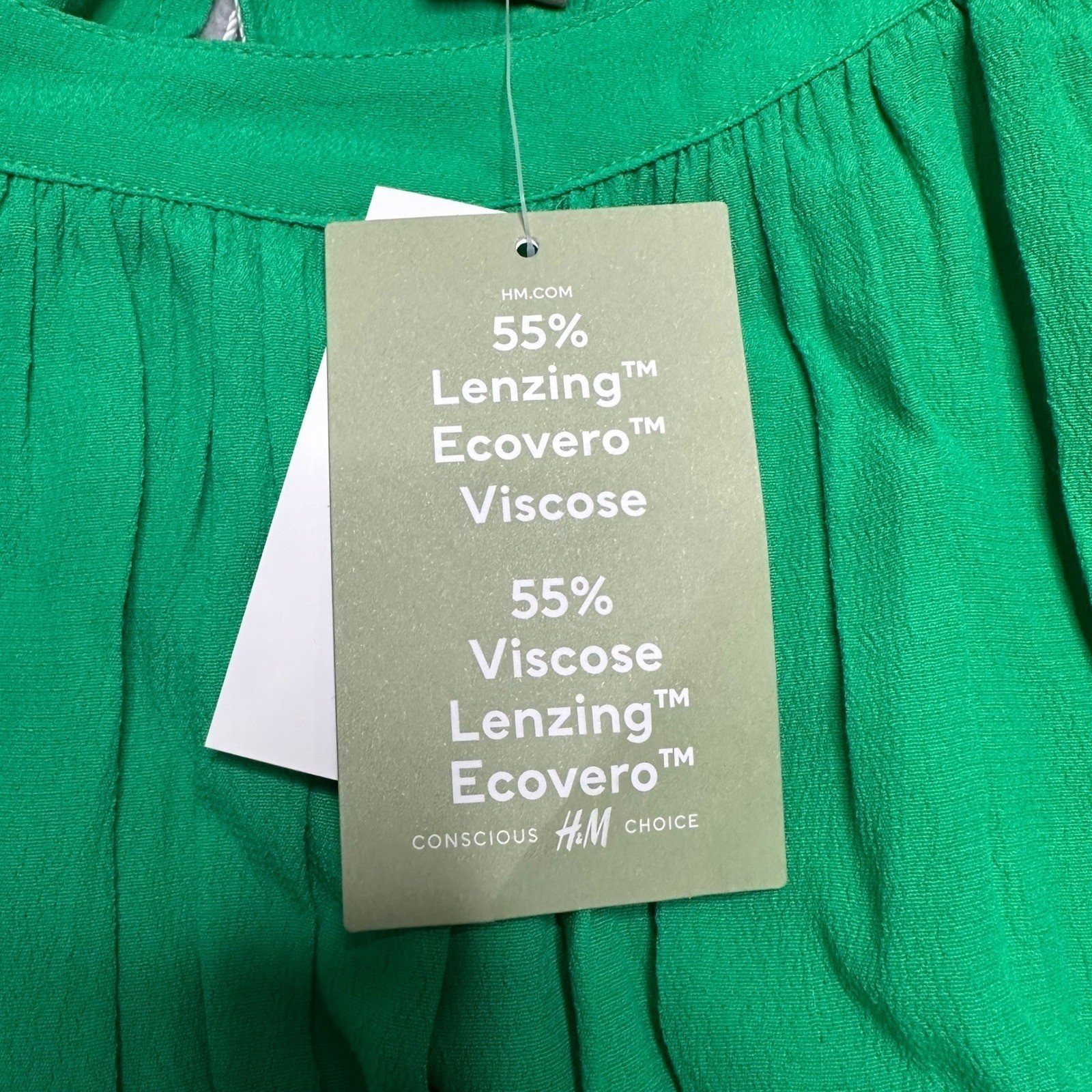 H&M Green Viscose Maxi Dress XXL Long Sleeve Gathered Neck Round Neck Plus Size