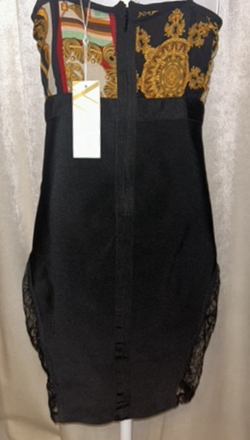 NWT Black Lace Corset Bodycon Dress WOW Couture Baroque ClubWear Sexy Medium Y2K