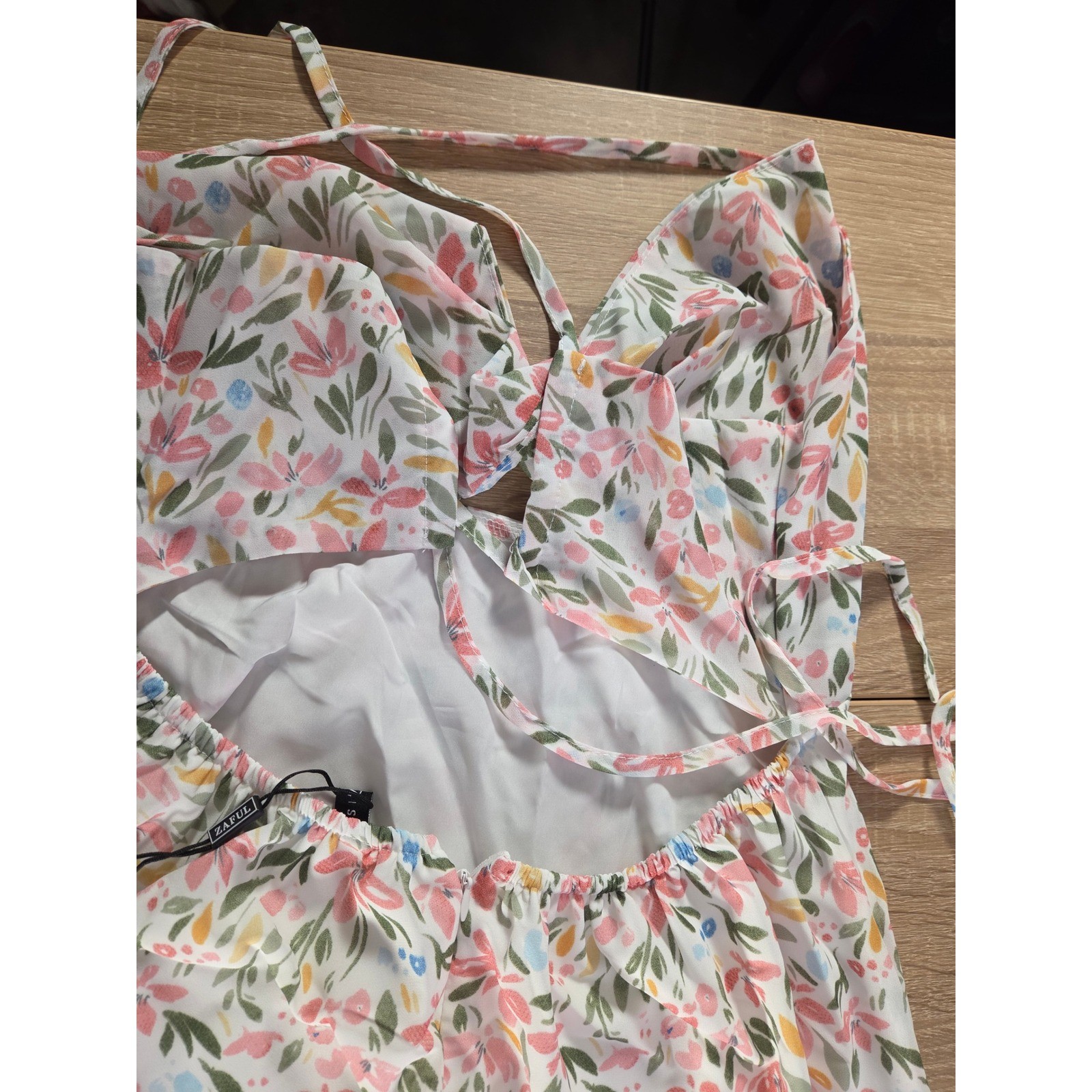 Zaful Forever Young Floral Cutout Cold Shoulder Dress White Pink Green