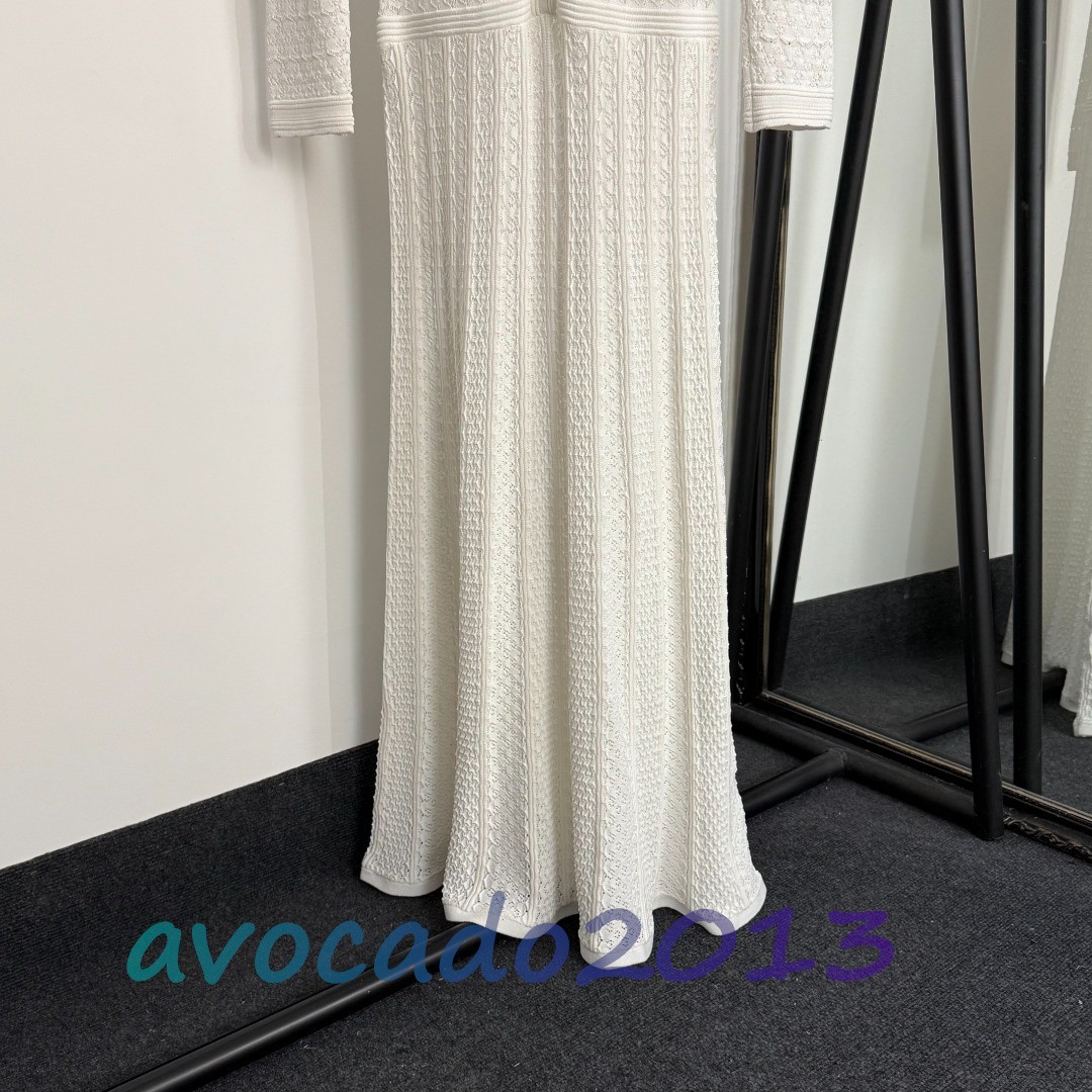 Sandro Women Pearl Button Elegant Hollow Out Long Sleeved Knitted Dress