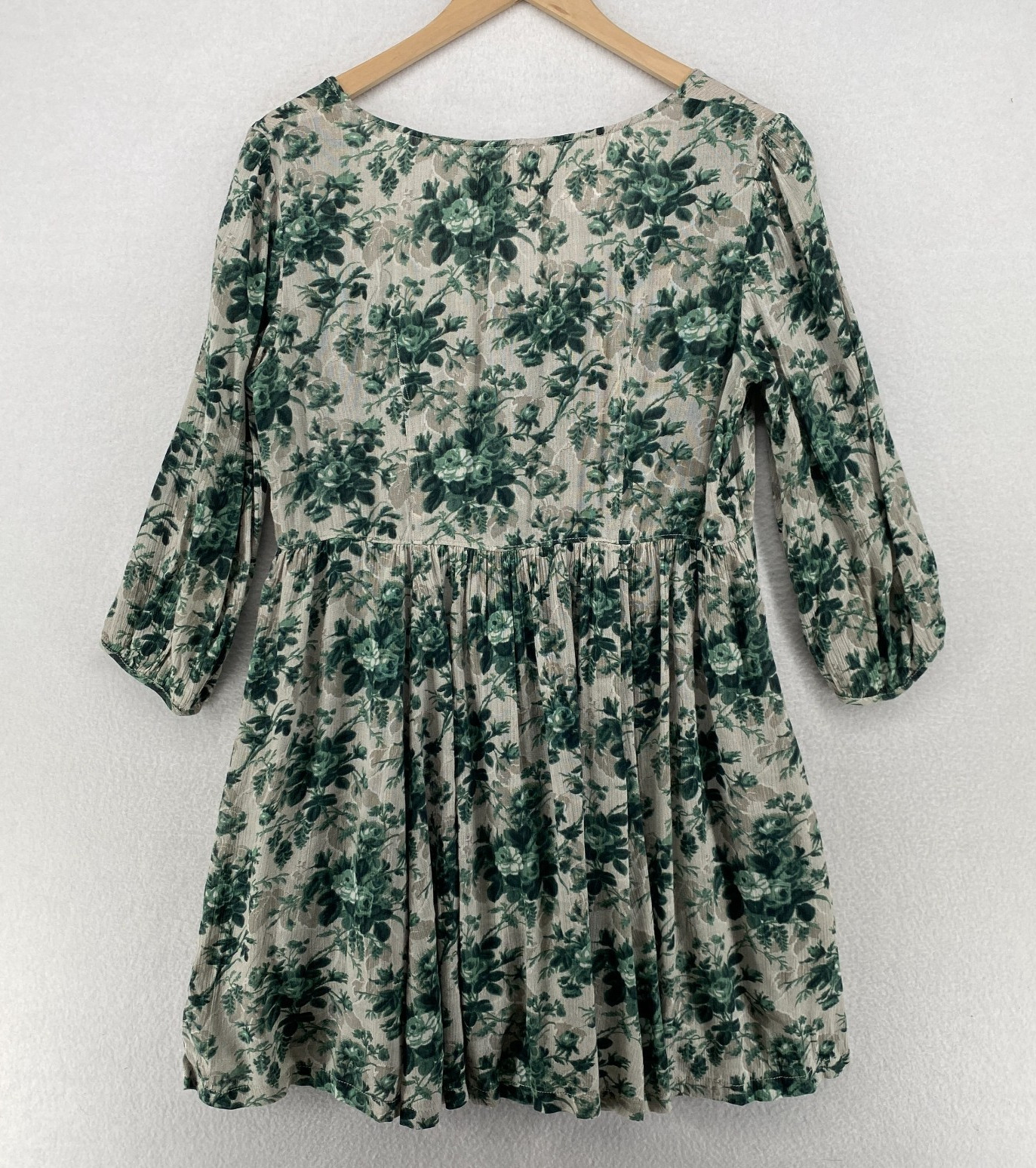 DENIM SUPPLY RALPH LAUREN Dress M Floral Babydoll Mini Gauze 3/4 Sleeve Green