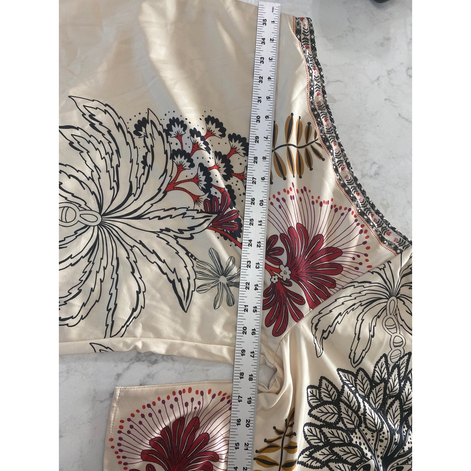 SHEIN Tropical Botanical One Shoulder Mini Dress Cream Red Black M