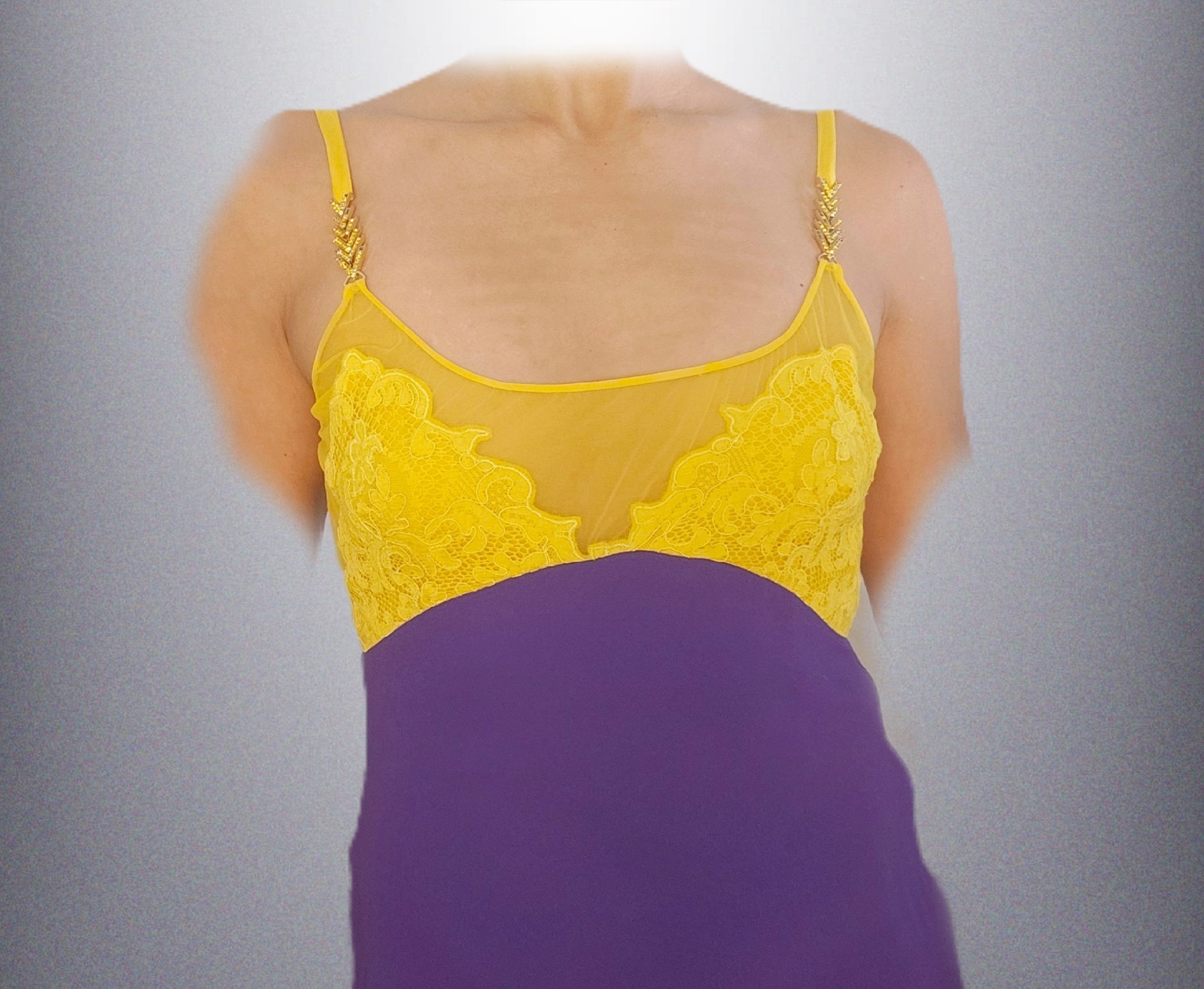 1996 Vintage Versace Couture Silk Collection Dress Size 40 Purple Silk / Yellow