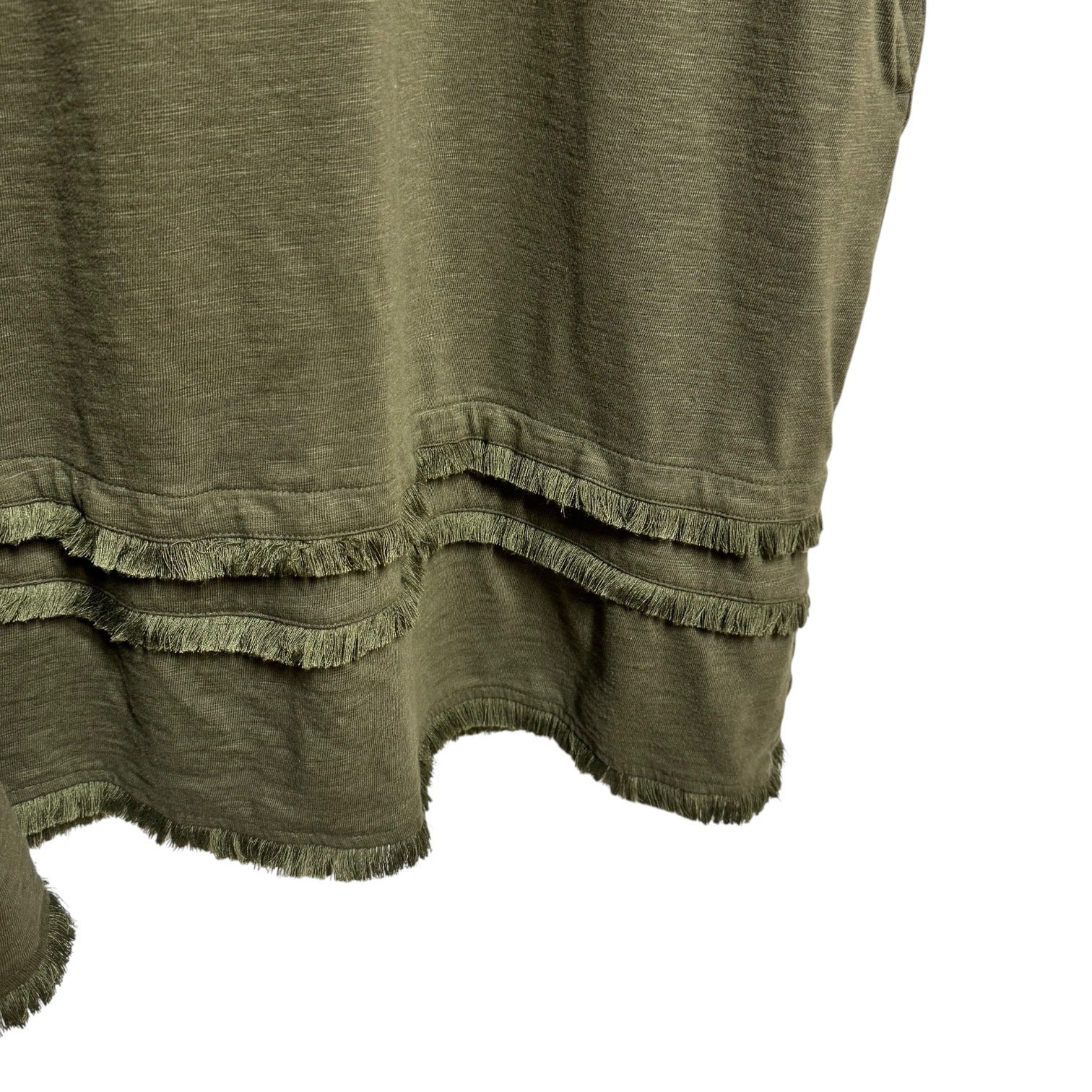 J.Jill Cotton Modal Short Sleeve Fringe Dress Sage Olive Green 2X