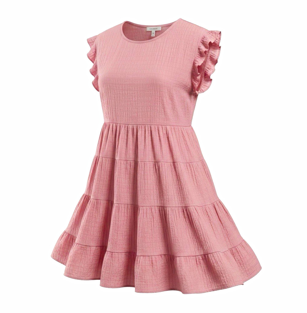 Knox Rose Women’s Medium Dusty Pink Tiered Babydoll Dress Flutter Sleeve Boho