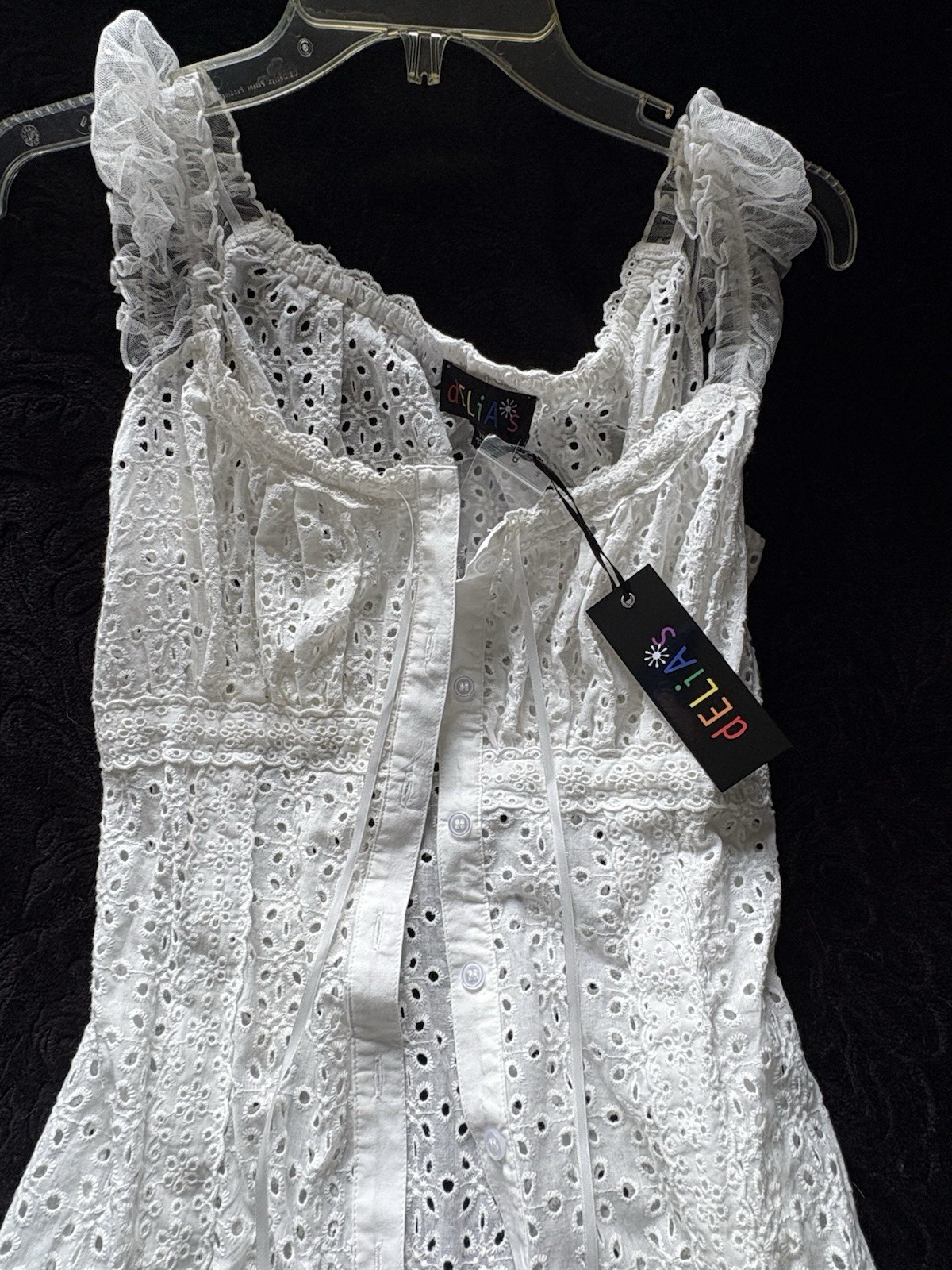 dELiA*s Women’s M White Lace Eyelet Button Front Strappy Sleeveless Maxi