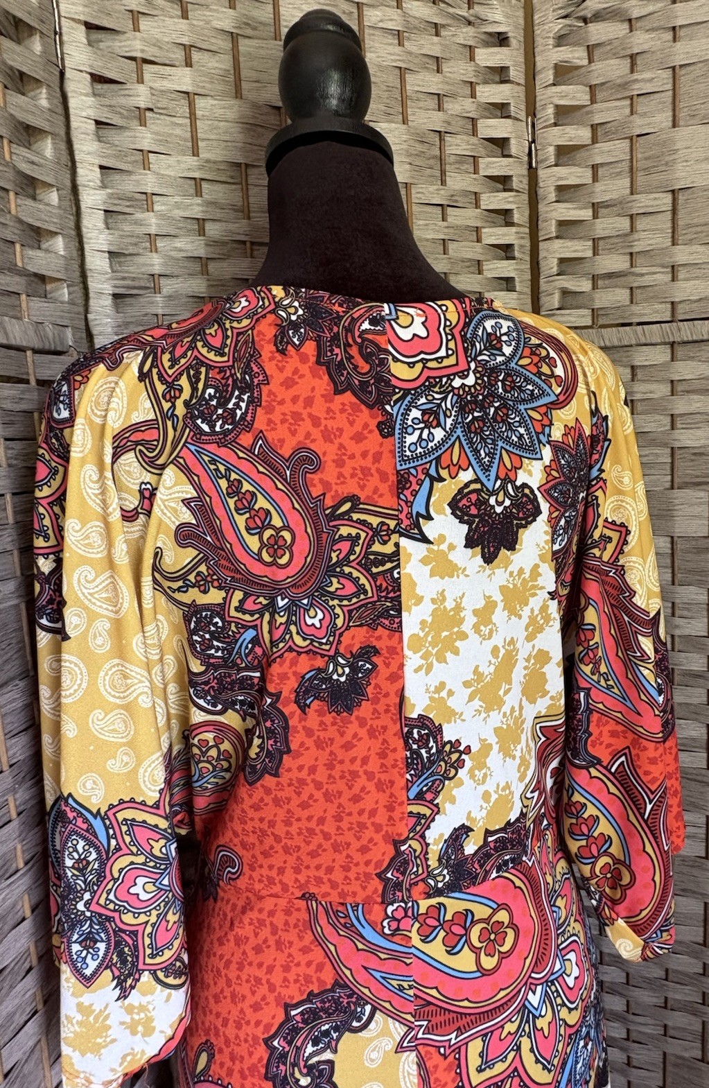 Twist Front Orange Paisley Maxi Dress Boho Kimono Sleeve NEW $79 Venus Women’s M